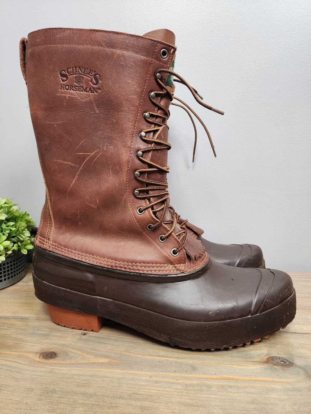 Schnees Horseman Leather Boots Size 15 Steel Shank